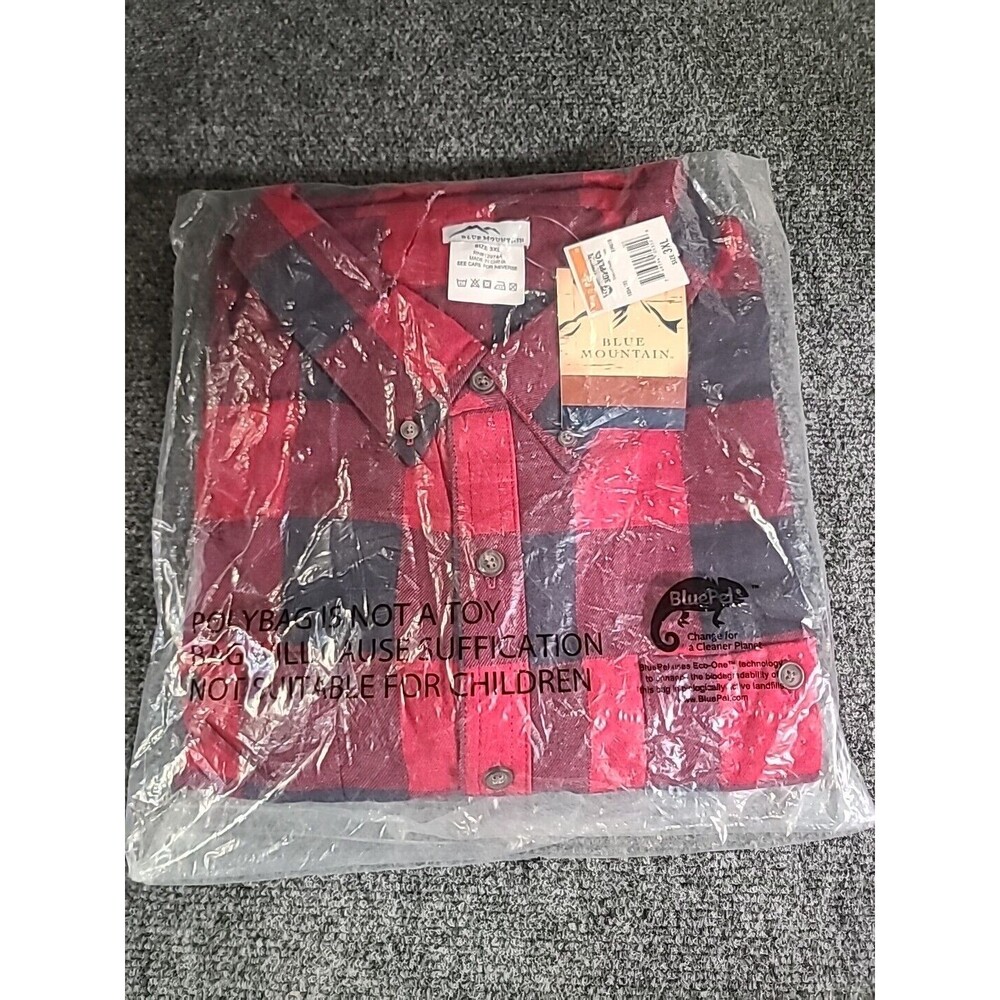NWT Mens 3XL Blue Mountain Tractor Supply Red Black Buffalo Check Flannel